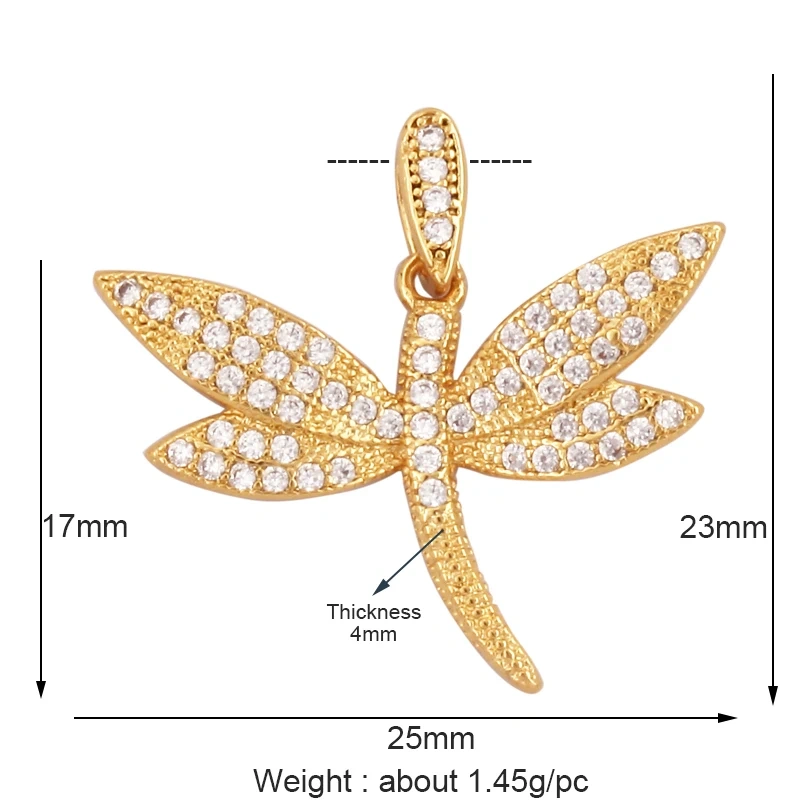 Dainty Butterfly Dragonfly Insect Charm Pendant,Cute Fashion 18K Gold Inlaid Zircon Animal Craft Jewelry Necklace Supplies L35