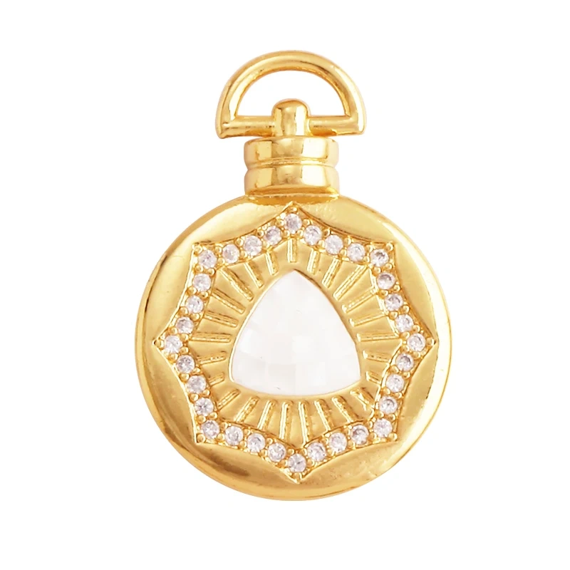 Round Coin Brass Gold Plated Inlaid Shell Chips Star Moon Charm Pendant, Jewelry Necklace Accessories Hand Making Supplies L49