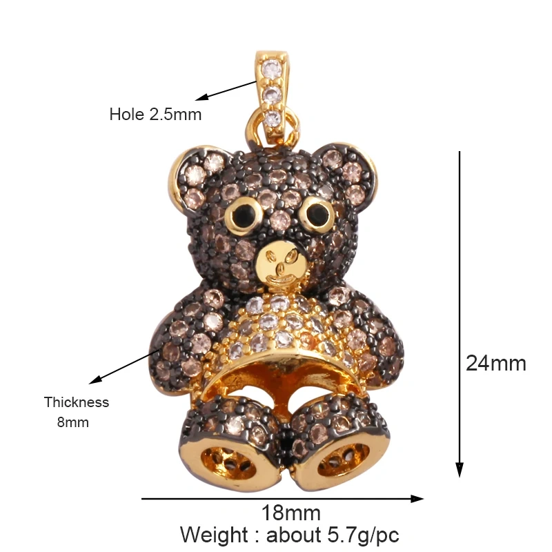 Cute Bear Charm Pendant in Gold Colour , Pearl Cubic Zironia CZ Paved , Jewelry Necklace Bracelet Making Wholesale Supplies M85 K12