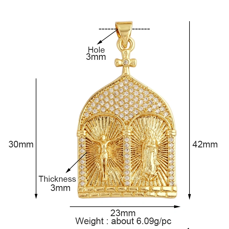 Holy Jesus Virgin Mary Charm Geometry Pendant,Religious 18K Gold Inlaid Cubic Zirconia Jewelry Necklace Accessories Supplies M51