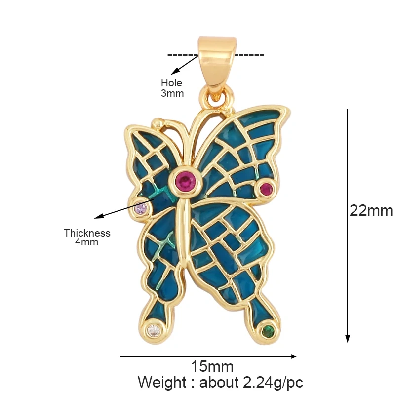 Dainty Butterfly Dragonfly Bird Bee Charm Pendant,Trendy Oil Dropped 18K Gold Inlaid Zircon Animal Jewelry Necklace Supplies L35