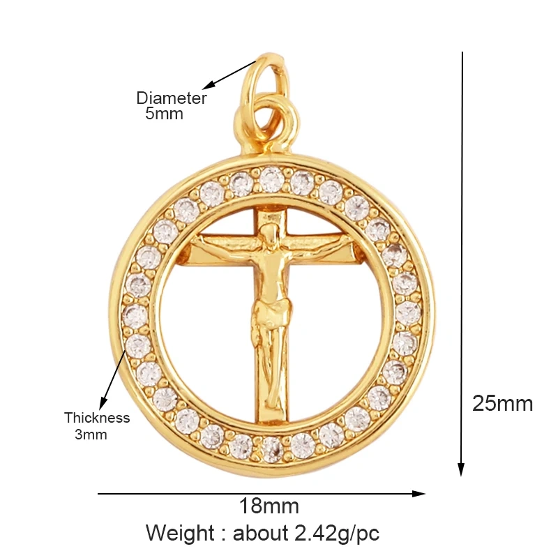 Cross Religious Style Charm Pendant,Gold Plated Inlaid Colorful Cubic Zirconia Jewelry Necklace Bracelet Accessories Supply M51