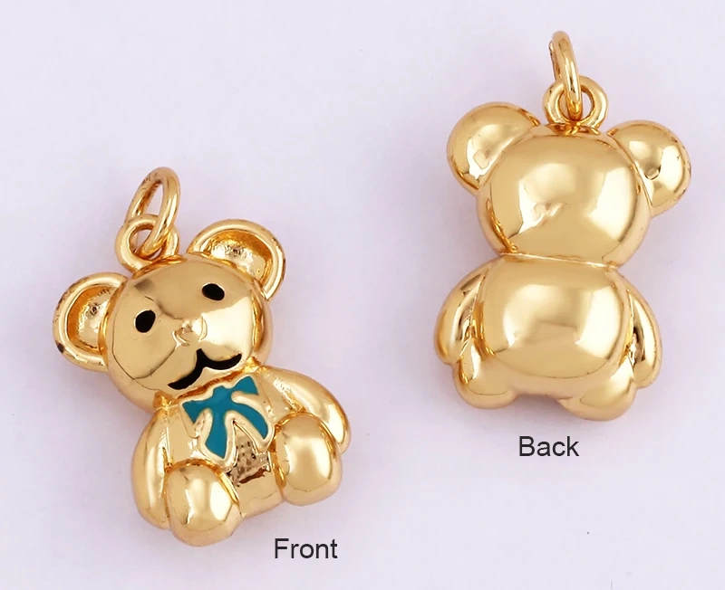 Lastest Cute 18K Brass Gold Plated Charm Pendant,Trendy Colourful Bear Jewelry Necklace Bracelet Making Wholesale Supplies M85