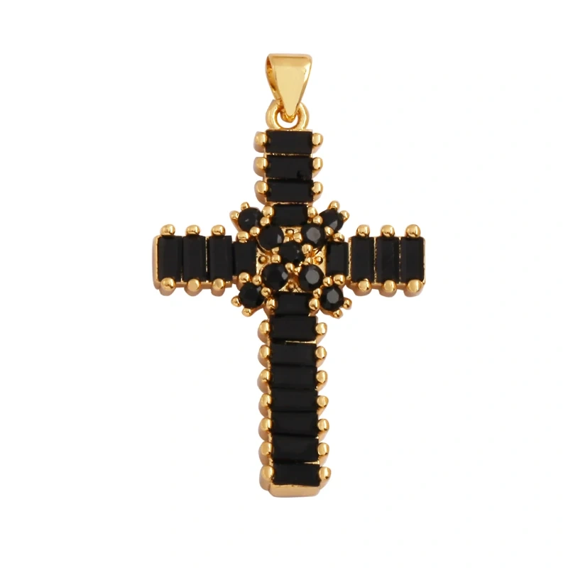 Cross Religious Style Charm Pendant,Gold Plated Inlaid Colorful Cubic Zirconia Jewelry Necklace Bracelet Accessories Supply M51