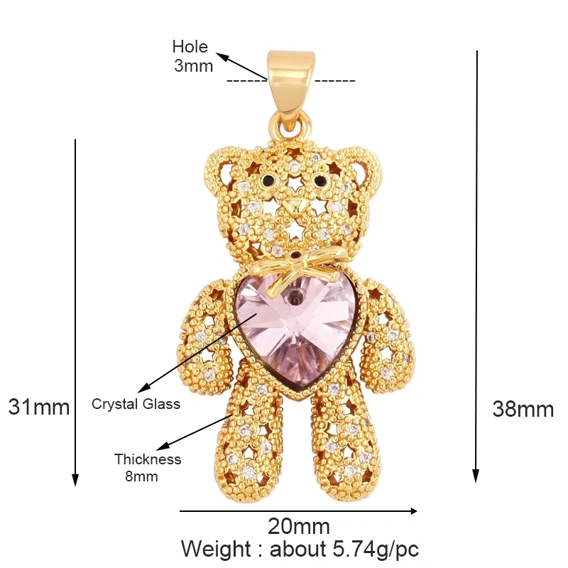 Bear Mouse Elephant Owl Clover Cherry Transparent Crystal Glass Charm Pendant, Animal Jewelry Craft Necklace Making Supplies M45
