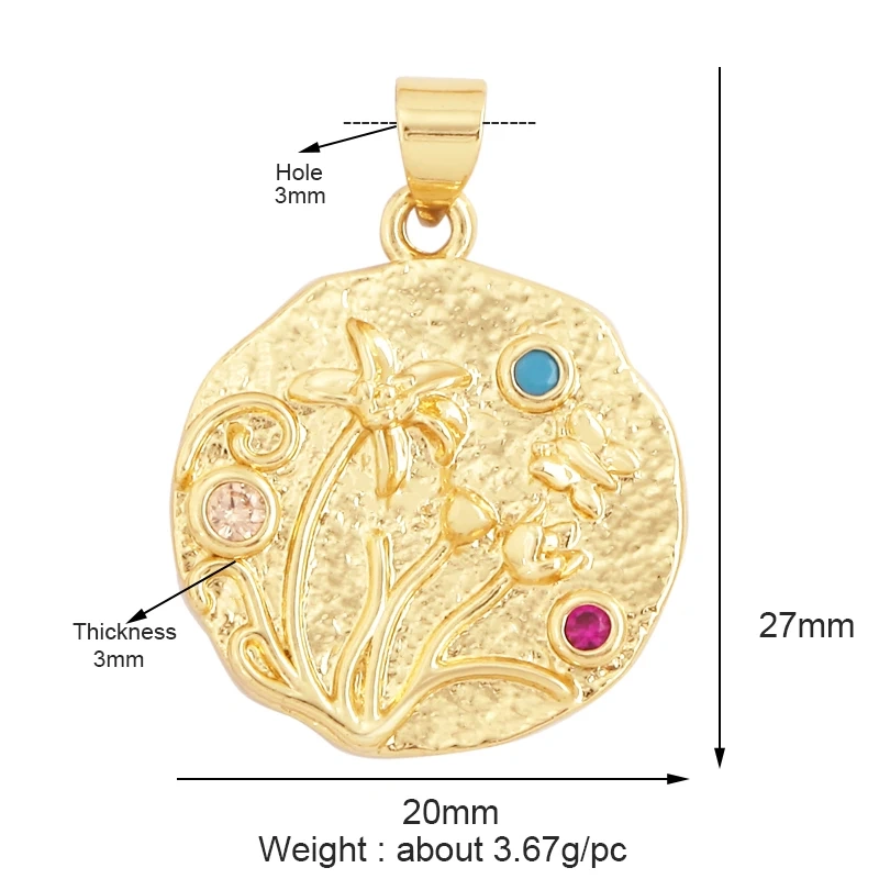 Sweet Colorful Sun Rose Flower Charm Pendant,Trendy 18K Gold Geometry Zircon Necklace Accessories DIY Handy Craft Jewelry L33