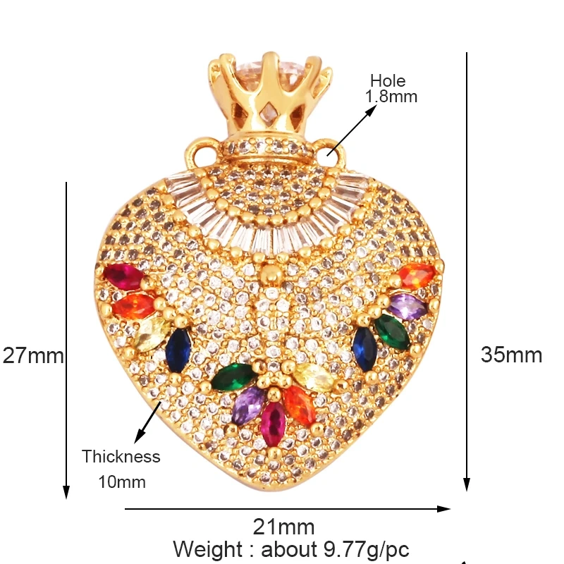 Classics Love Heart Zircon Focal Charm Pendant,Creative Angel Wings 18K Real Gold Plated Jewelry Findings Accessories Supply L27