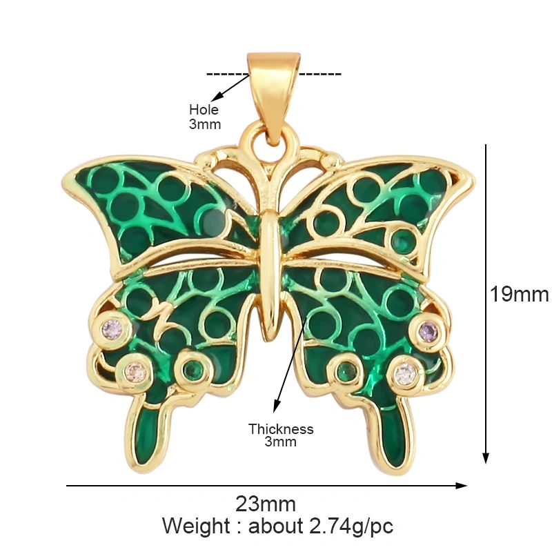 Dainty Butterfly Dragonfly Bird Bee Charm Pendant,Trendy Oil Dropped 18K Gold Inlaid Zircon Animal Jewelry Necklace Supplies L35