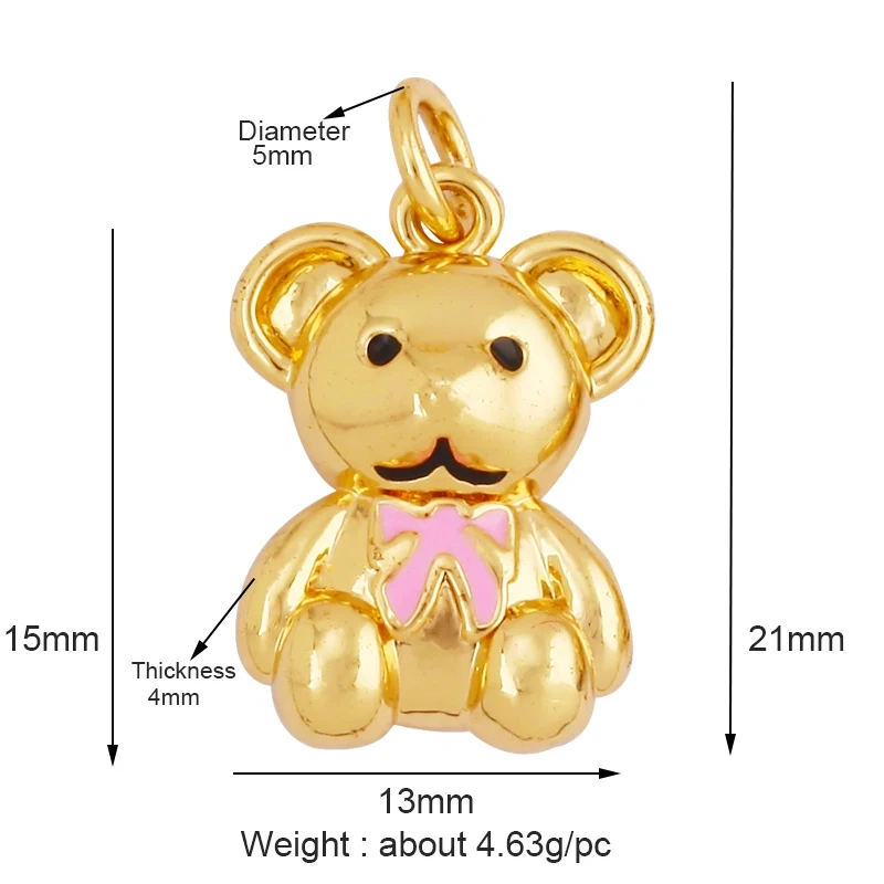 Lastest Cute 18K Brass Gold Plated Charm Pendant,Trendy Colourful Bear Jewelry Necklace Bracelet Making Wholesale Supplies M85