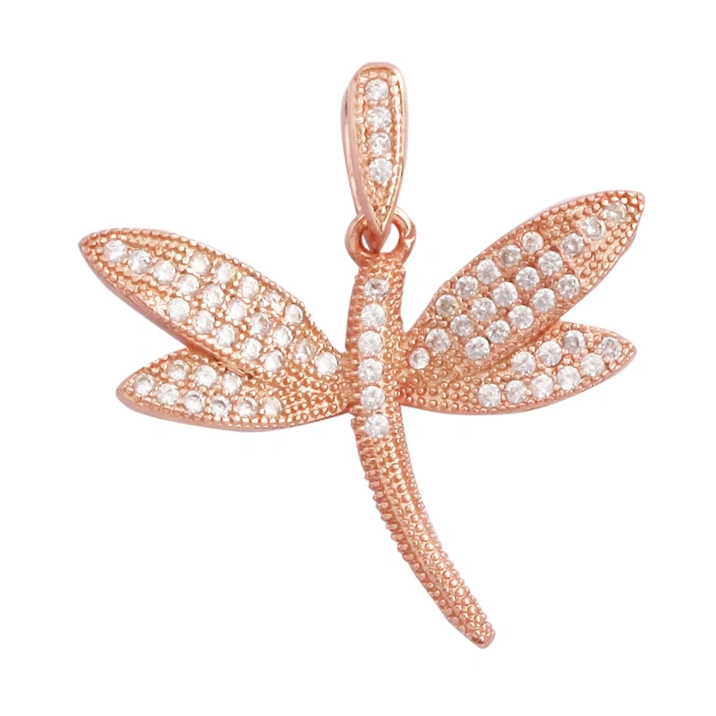 Dainty Butterfly Dragonfly Insect Charm Pendant,Cute Fashion 18K Gold Inlaid Zircon Animal Craft Jewelry Necklace Supplies L35