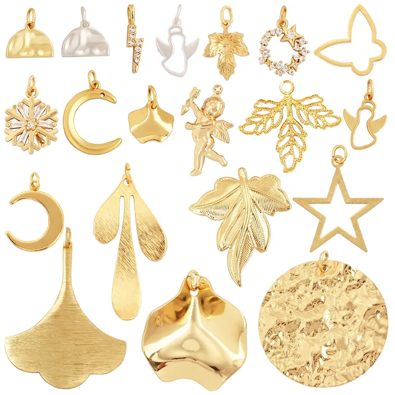 Maple Ginkgo Leaf Angel Butterfly Snowflake Moon Star Zircon Charm Pendant,Necklace Bracelet Earring Handy Craft Jewelry M68