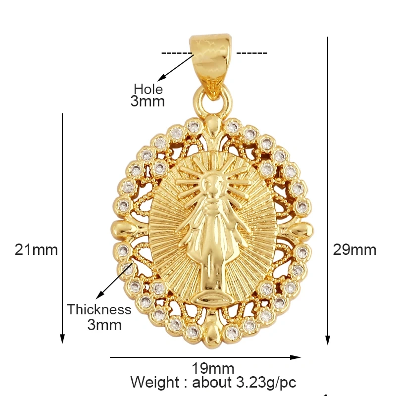 Holy Jesus Virgin Mary Charm Geometry Pendant,Religious 18K Gold Inlaid Cubic Zirconia Jewelry Necklace Accessories Supplies M51