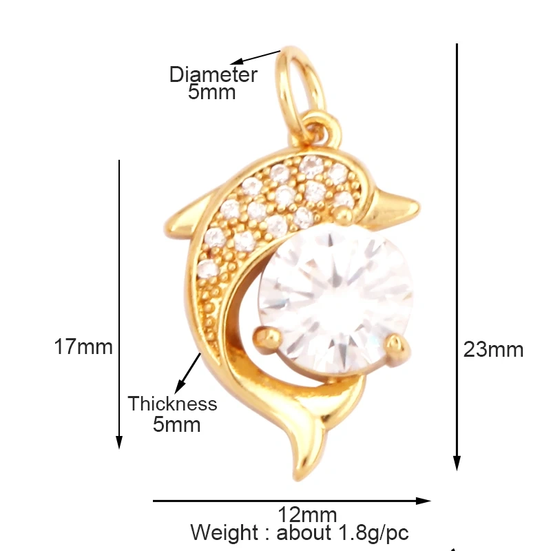 Blue Ocean Shell Jellyfish Conch Dolphin Sea Horse Fish Bone Shrimp Charm Pendant,Gold Plated Zircon Jewelry Findings Supply K58