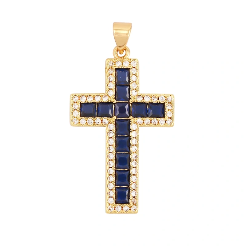 Religions Gold Plated Rainbow Cubic Zirconia CZ Paved Pearl Cross Charm Pendant,Jewelry Necklace Bracelet Accessories Supply M51