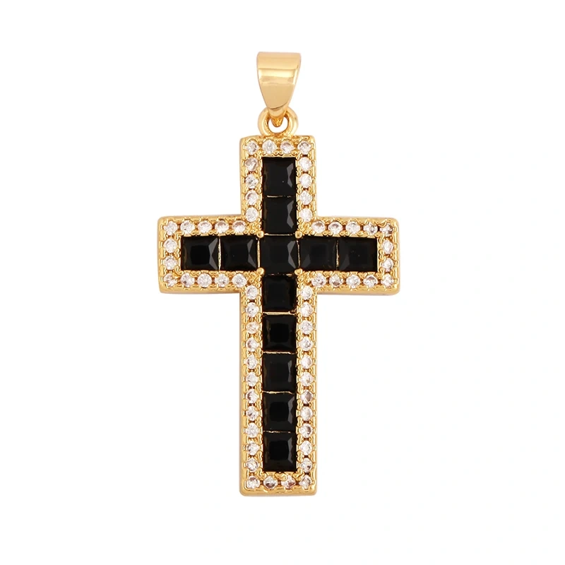 Religions Gold Plated Rainbow Cubic Zirconia CZ Paved Pearl Cross Charm Pendant,Jewelry Necklace Bracelet Accessories Supply M51