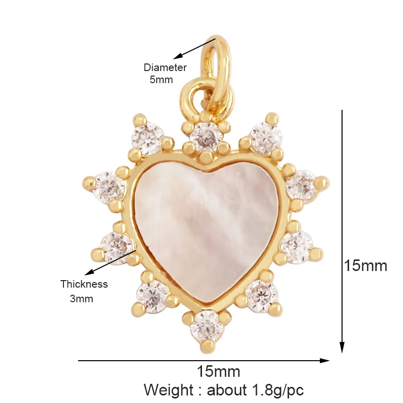 Pearl Enamel OiL Dropped Crown Love Heart Cubic Zirconia CZ Paved Charm Pendant,18K Gold Plated Colour,Craft Jewelry Supply M61