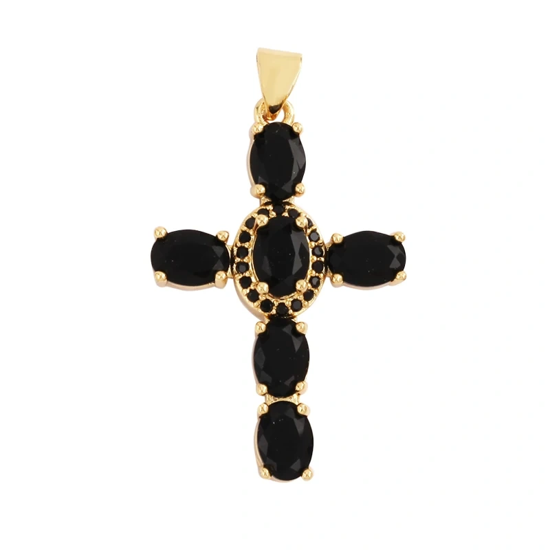 Cross Religious Style Charm Pendant,Gold Plated Inlaid Colorful Cubic Zirconia Jewelry Necklace Bracelet Accessories Supply M51