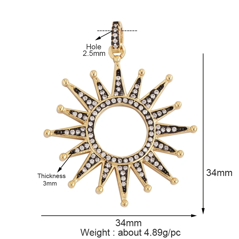 New Trendy Shining Sun Moon Star 18K Gold Plated Charm Pendant,Inlaid Cubic Zirconia Jewelry Necklace Bracelet Making Supply M57