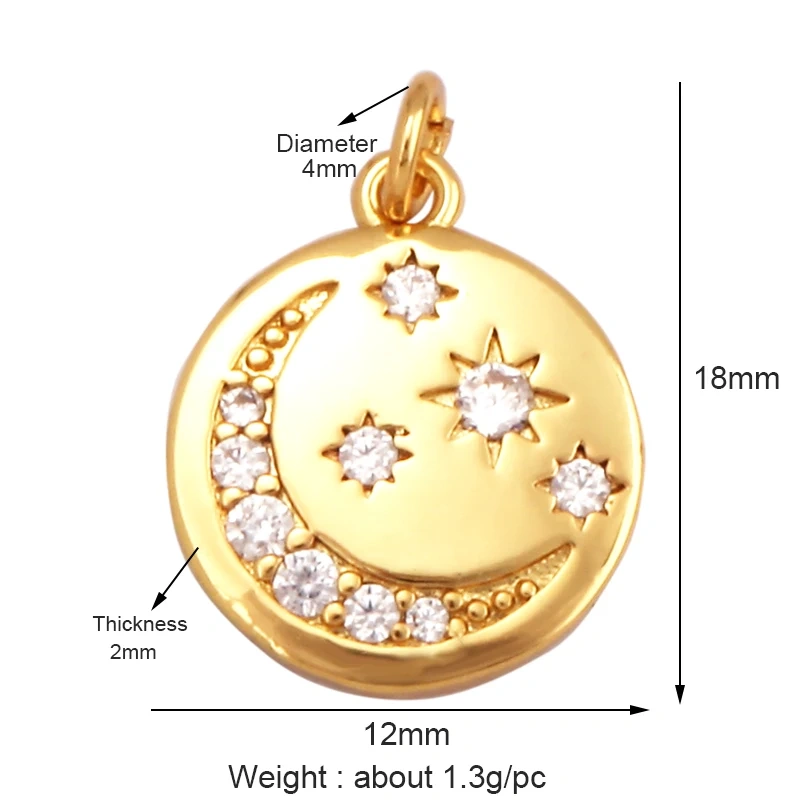 Trendy Shining Moon Star Space Celestial Compass Charm Pendant in Gold Colour , Jewelry Necklace Bracelet Making Supplies M71