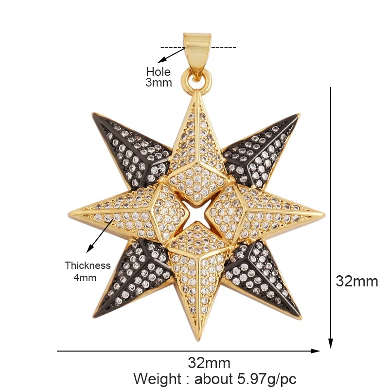 New Trendy Shining Sun Moon Star 18K Gold Plated Charm Pendant,Inlaid Cubic Zirconia Jewelry Necklace Bracelet Making Supply M57