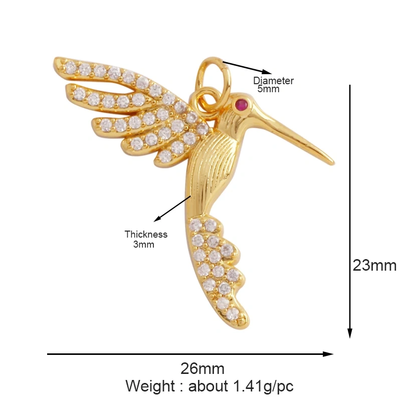 Bee Butterfly Bird Eagle Owl 18K Gold Plated Colorful Zircon Charm Pendant,Cute Insect Animal Jewelry Necklace Making Supply M71