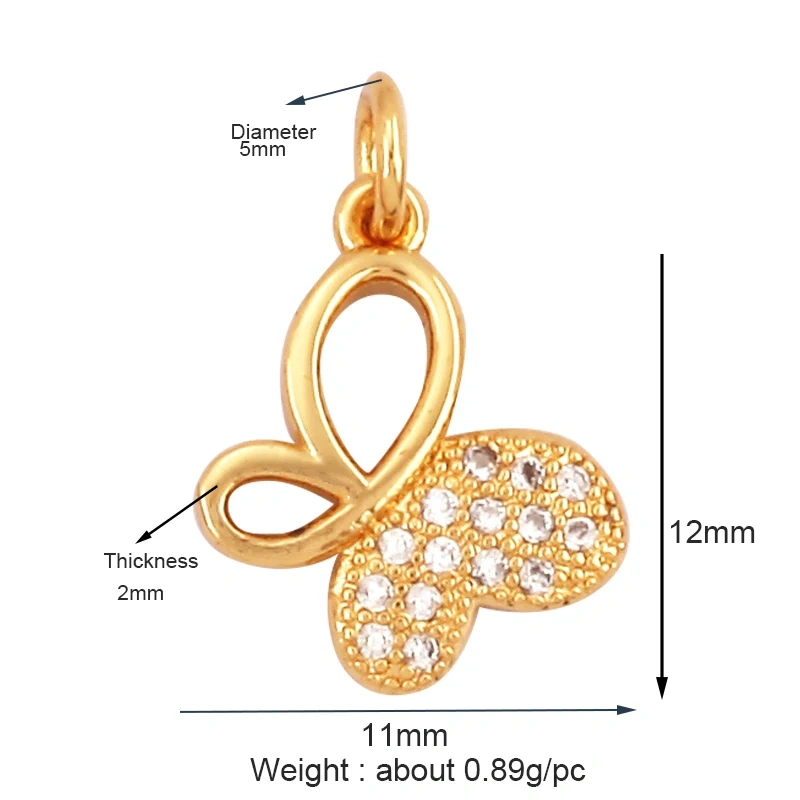 Bee Butterfly Bird Eagle Owl 18K Gold Plated Colorful Zircon Charm Pendant,Cute Insect Animal Jewelry Necklace Making Supply M71