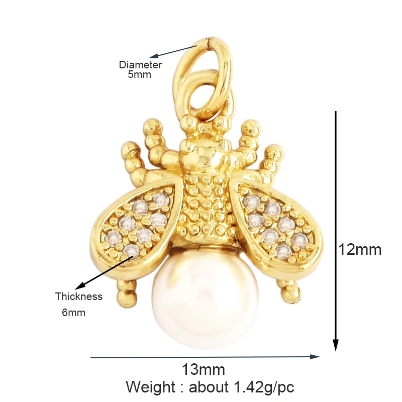Bee Butterfly Bird Eagle Owl 18K Gold Plated Colorful Zircon Charm Pendant,Cute Insect Animal Jewelry Necklace Making Supply M71