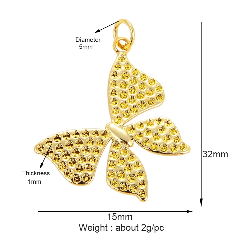 Bee Butterfly Dragonfly Spider Bird 18K Gold Zircon Charm Pendant,Cute Insect Animal Jewelry Craft Necklace Making Supplies M57