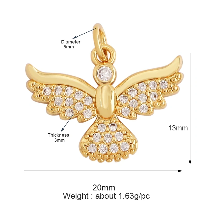 Bee Butterfly Bird Eagle Owl 18K Gold Plated Colorful Zircon Charm Pendant,Cute Insect Animal Jewelry Necklace Making Supply M71