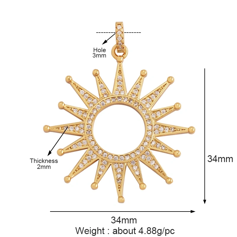 New Trendy Shining Sun Moon Star 18K Gold Plated Charm Pendant,Inlaid Cubic Zirconia Jewelry Necklace Bracelet Making Supply M57