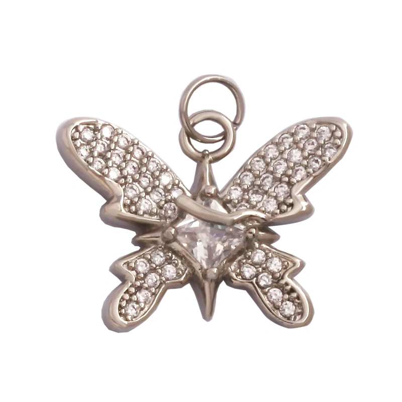 Bee Butterfly Bird Eagle Owl 18K Gold Plated Colorful Zircon Charm Pendant,Cute Insect Animal Jewelry Necklace Making Supply M71