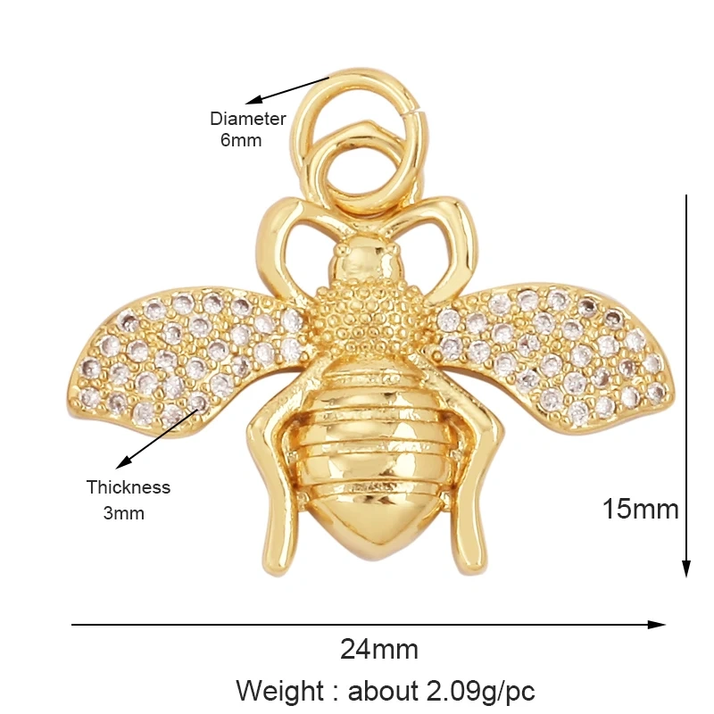 Bee Butterfly Dragonfly Spider Bird 18K Gold Zircon Charm Pendant,Cute Insect Animal Jewelry Craft Necklace Making Supplies M57
