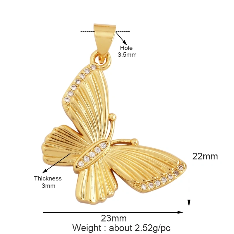 Bee Butterfly Dragonfly Spider Bird 18K Gold Zircon Charm Pendant,Cute Insect Animal Jewelry Craft Necklace Making Supplies M57