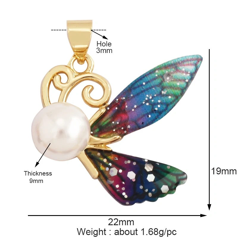 Trendy Acrylic Pearl Cubic Zirconia Butterfly Dragonfly Charm Pendant,Insect Animal Jewelry Necklace Making Accessories M79