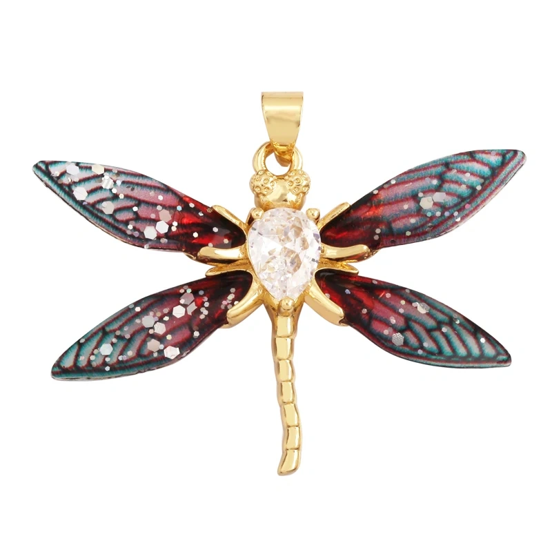 Trendy Acrylic Pearl Cubic Zirconia Butterfly Dragonfly Charm Pendant,Insect Animal Jewelry Necklace Making Accessories M79