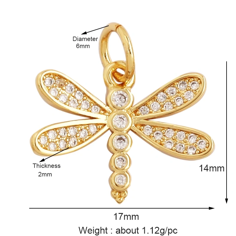 Bee Butterfly Dragonfly Spider Bird 18K Gold Zircon Charm Pendant,Cute Insect Animal Jewelry Craft Necklace Making Supplies M57