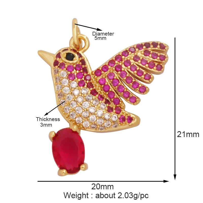 Bee Butterfly Bird Eagle Owl 18K Gold Plated Colorful Zircon Charm Pendant,Cute Insect Animal Jewelry Necklace Making Supply M71