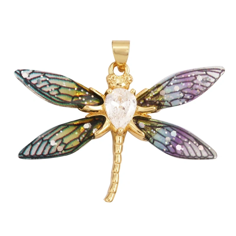 Trendy Acrylic Pearl Cubic Zirconia Butterfly Dragonfly Charm Pendant,Insect Animal Jewelry Necklace Making Accessories M79