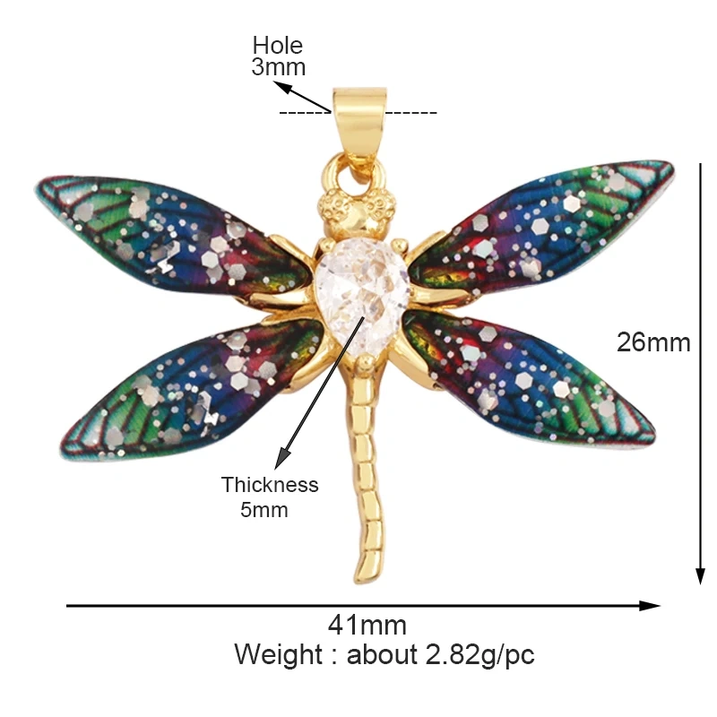 Trendy Acrylic Pearl Cubic Zirconia Butterfly Dragonfly Charm Pendant,Insect Animal Jewelry Necklace Making Accessories M79
