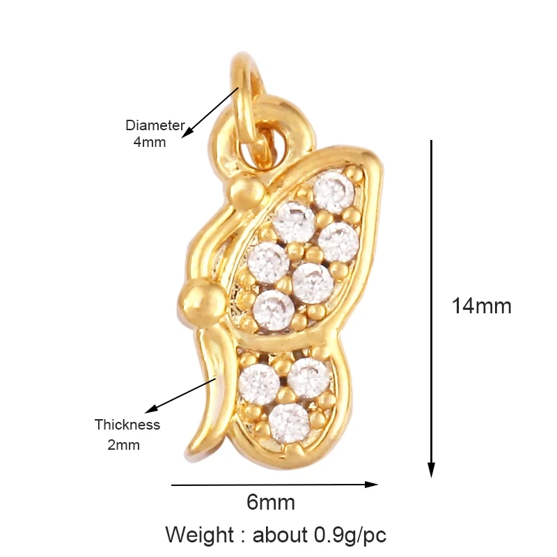 Bee Butterfly Bird Eagle Owl 18K Gold Plated Colorful Zircon Charm Pendant,Cute Insect Animal Jewelry Necklace Making Supply M71