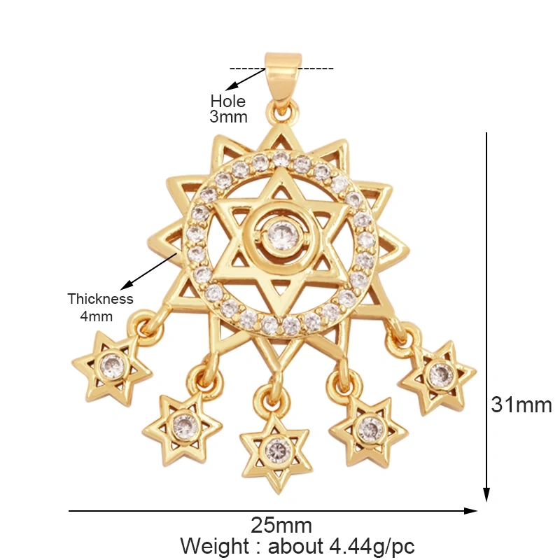 New Trendy Shining Sun Moon Star 18K Gold Plated Charm Pendant,Inlaid Cubic Zirconia Jewelry Necklace Bracelet Making Supply M57