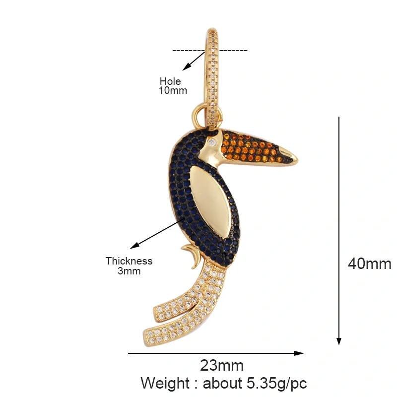 Bee Butterfly Bird Eagle Owl 18K Gold Plated Colorful Zircon Charm Pendant,Cute Insect Animal Jewelry Necklace Making Supply M71