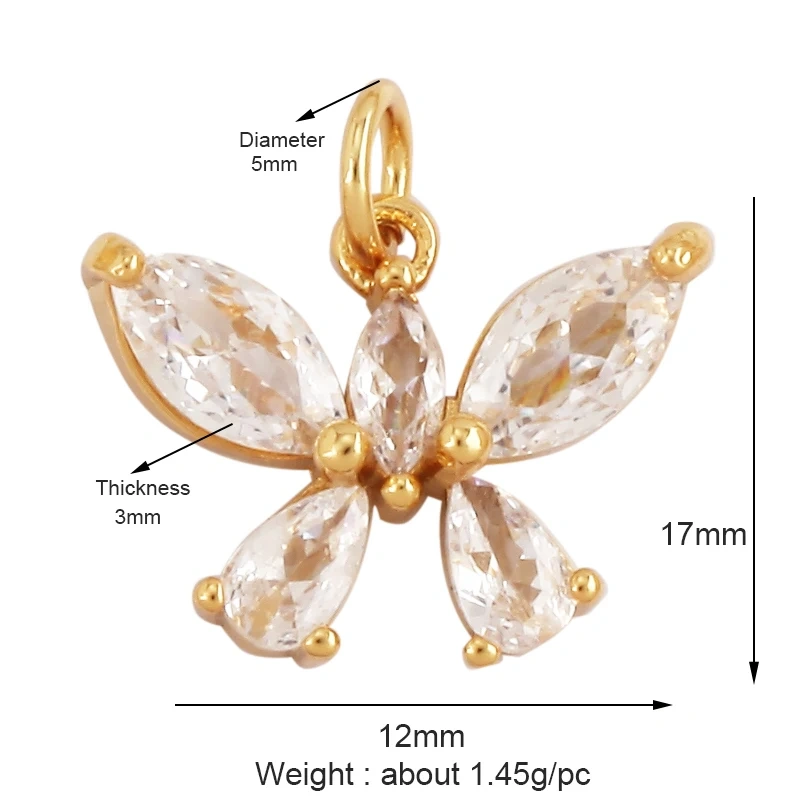 Bee Butterfly Dragonfly Spider Bird 18K Gold Zircon Charm Pendant,Cute Insect Animal Jewelry Craft Necklace Making Supplies M57