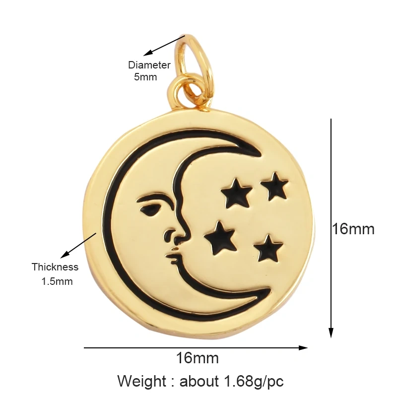 New Trendy Shining Sun Moon Star 18K Gold Plated Charm Pendant,Inlaid Cubic Zirconia Jewelry Necklace Bracelet Making Supply M57