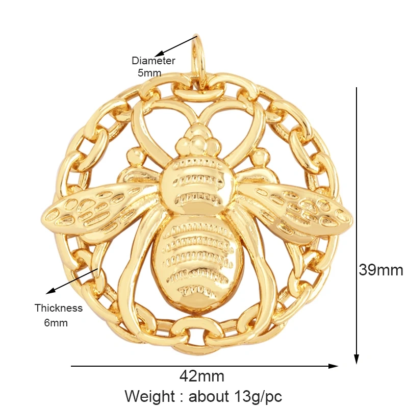 Bee Butterfly Dragonfly Spider Bird 18K Gold Zircon Charm Pendant,Cute Insect Animal Jewelry Craft Necklace Making Supplies M57