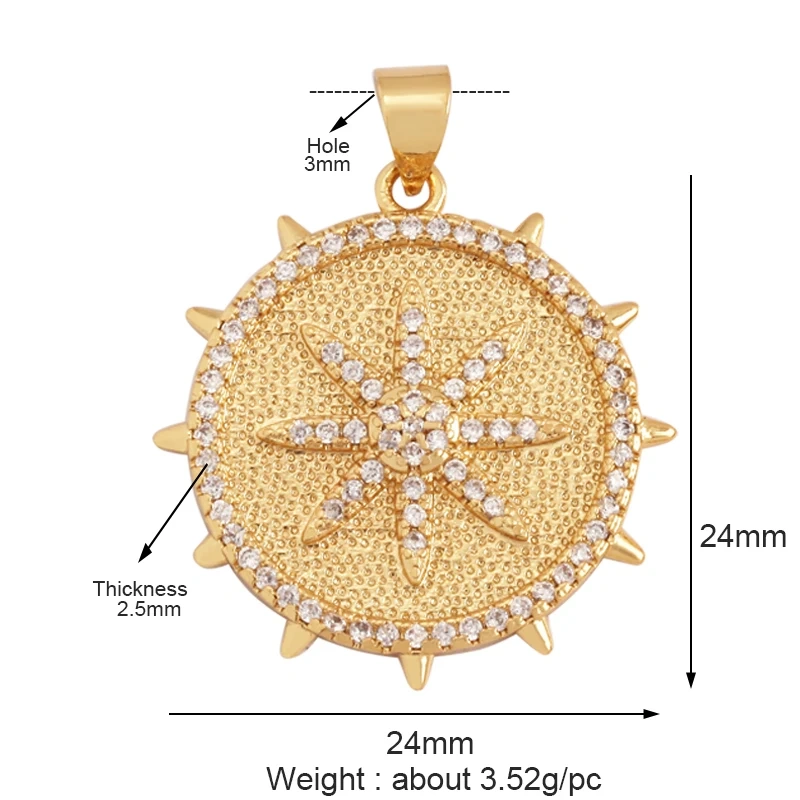 New Trendy Shining Sun Moon Star 18K Gold Plated Charm Pendant,Inlaid Cubic Zirconia Jewelry Necklace Bracelet Making Supply M57