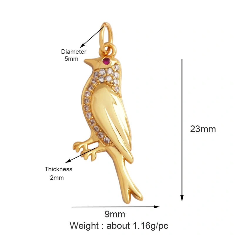 Bee Butterfly Bird Eagle Owl 18K Gold Plated Colorful Zircon Charm Pendant,Cute Insect Animal Jewelry Necklace Making Supply M71