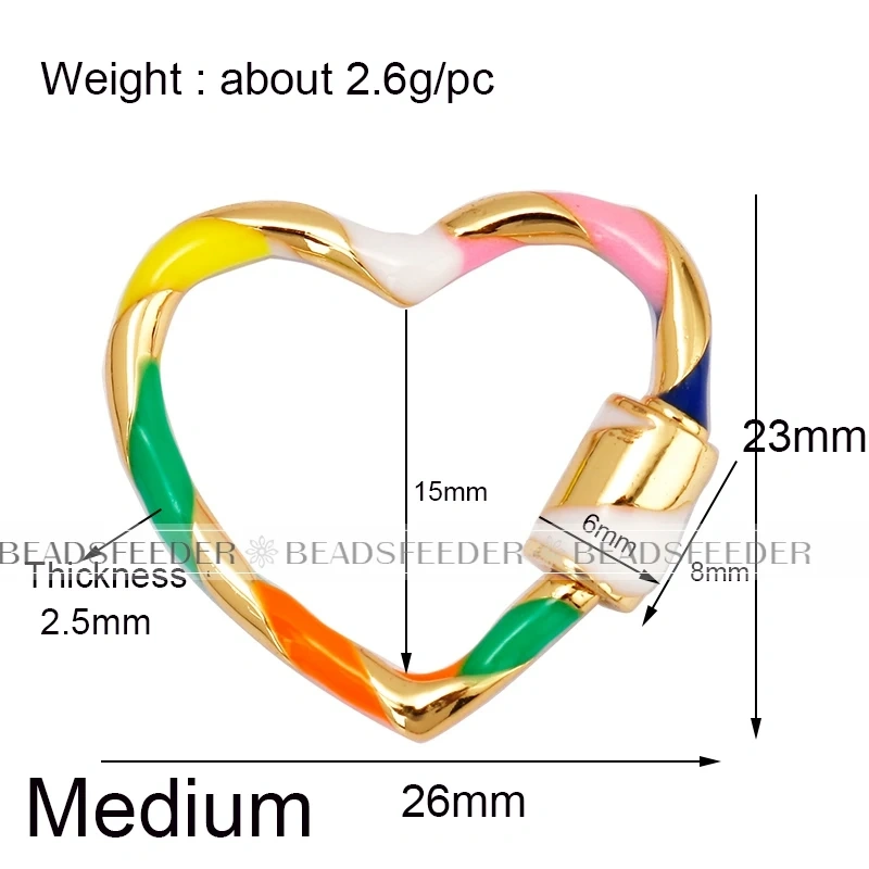 Heart Love Spring Colourful Enamel Screw On Carabiner Clasp ,for metal chain and cord , Findings for DIY Components