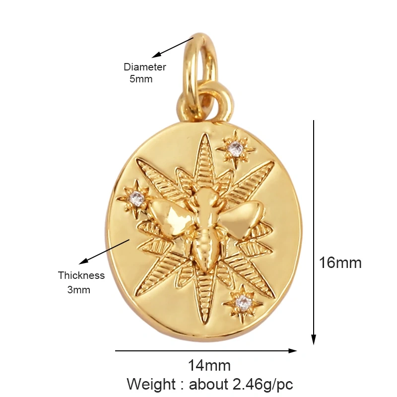 Bee Butterfly Bird Eagle Owl 18K Gold Plated Colorful Zircon Charm Pendant,Cute Insect Animal Jewelry Necklace Making Supply M71