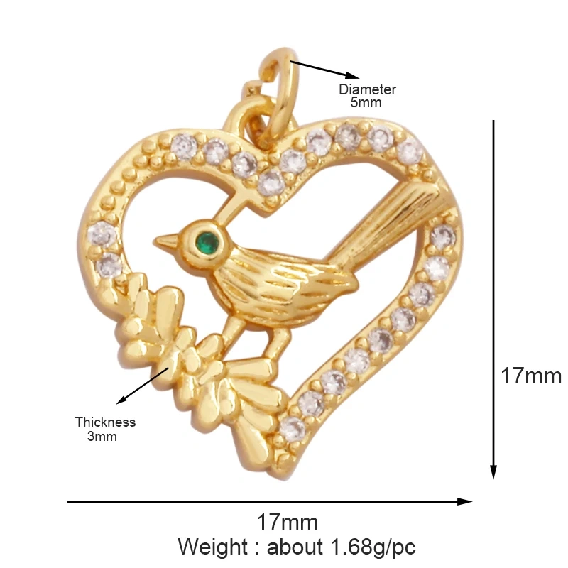 Bee Butterfly Bird Eagle Owl 18K Gold Plated Colorful Zircon Charm Pendant,Cute Insect Animal Jewelry Necklace Making Supply M71